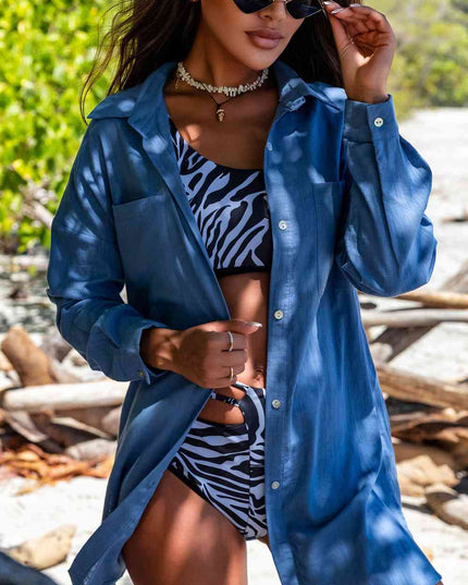 Button-Up Longline Shirt with Breast Pockets