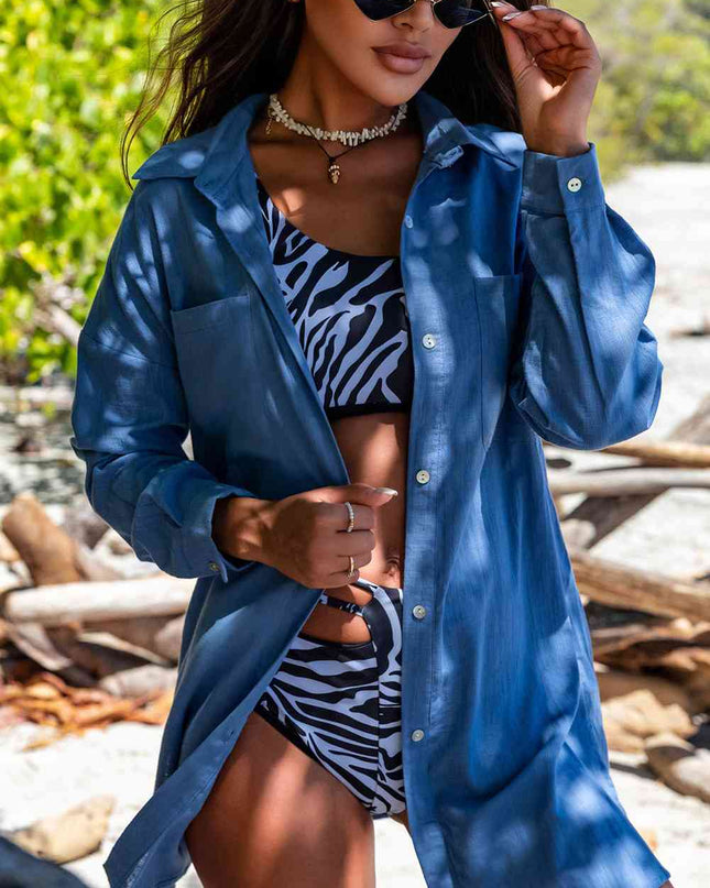 Button-Up Longline Shirt with Breast Pockets