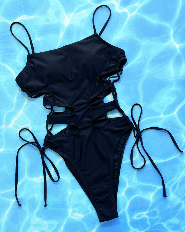 Cutout Lace-Up Spaghetti Strap One-Piece Swimsuit