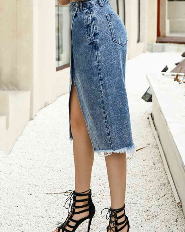 Slit Denim Skirt