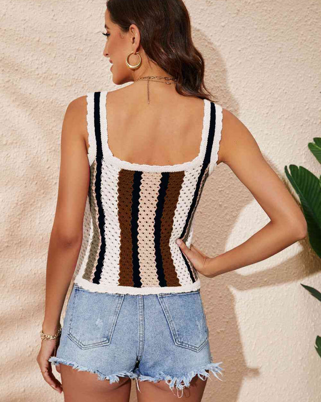 Striped Scalloped Trim Knit Tank
