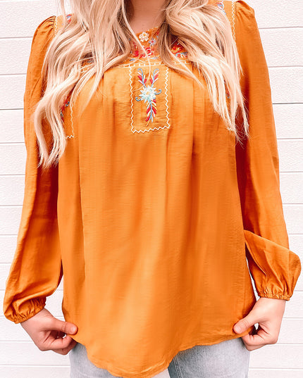 Embroidered Puff Sleeve Blouse