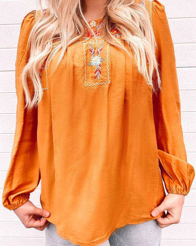 Embroidered Puff Sleeve Blouse