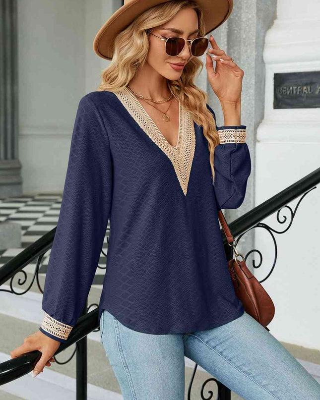 V-Neck Long Sleeve Blouse