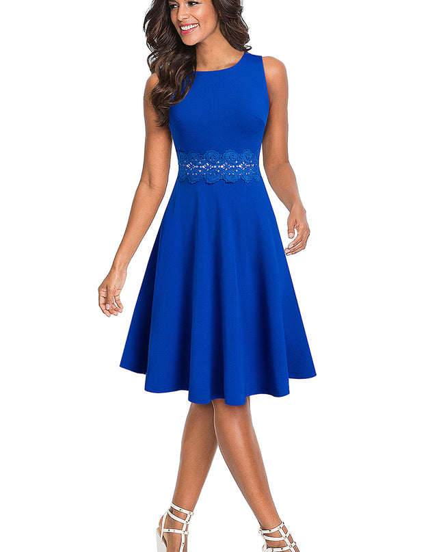 Round Neck Sleeveless Lace Trim Dress