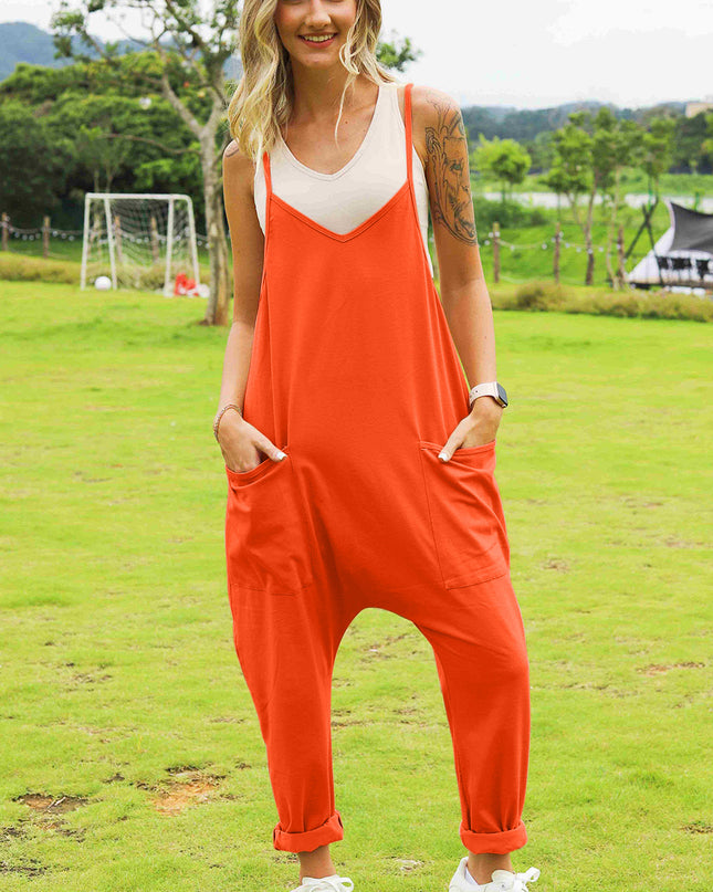 Double Take Full Size Sleeveless V-Neck Pocketed Jumpsuit