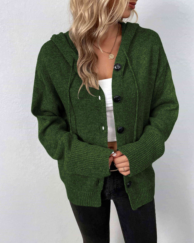 Button-Down Long Sleeve Hooded Sweater