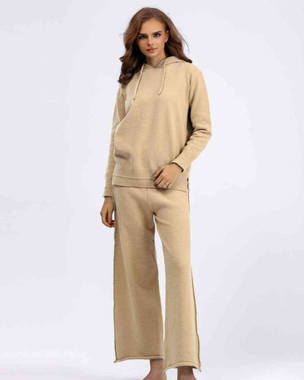Long Sleeve Hooded Sweater and Knit Pants Set
