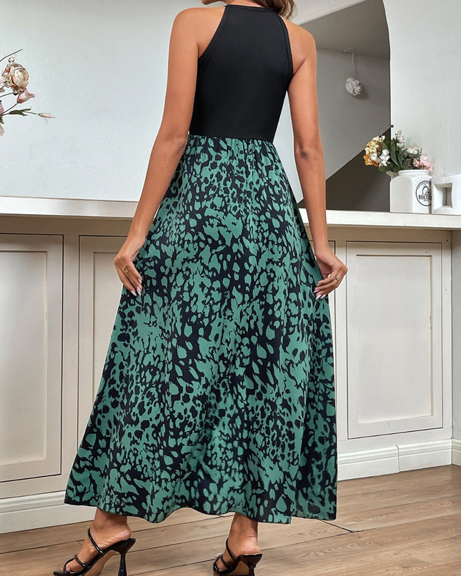 Printed Grecian Neck Midi Dress