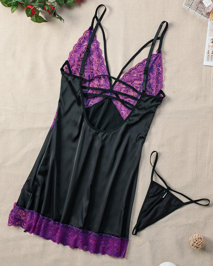Lace Spice Satin Babydoll with Slit