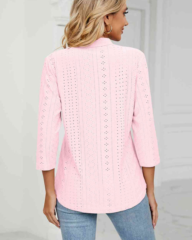 Eyelet Three-Quarter Sleeve Blouse