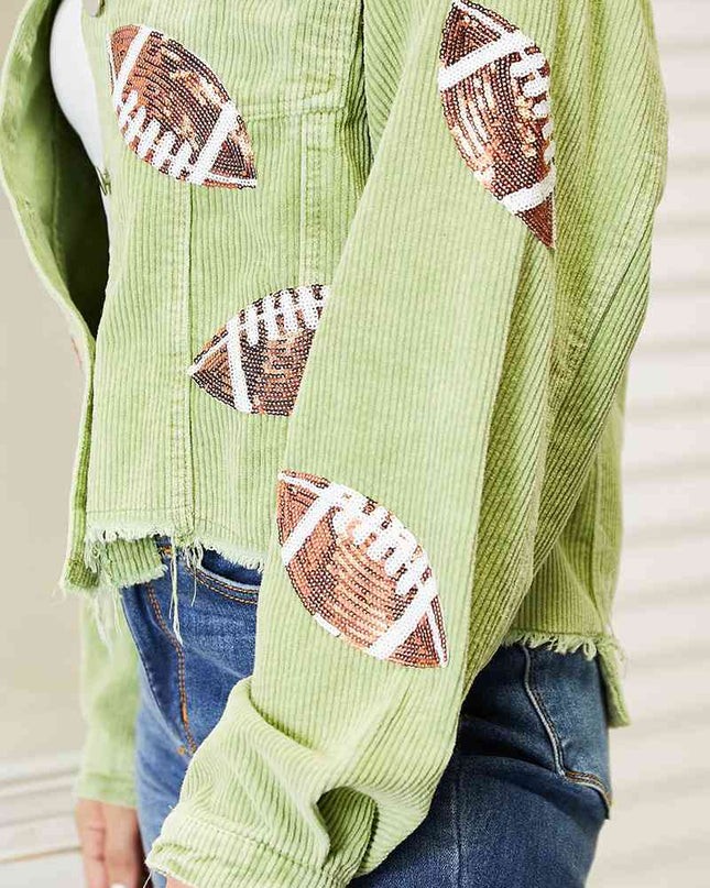 Football Patch Raw Hem Shacket