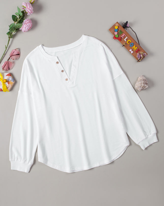 Button Detail Curved Hem Top