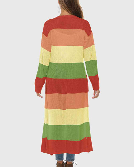 Color Block Long Sleeve Pocketed Cardigan