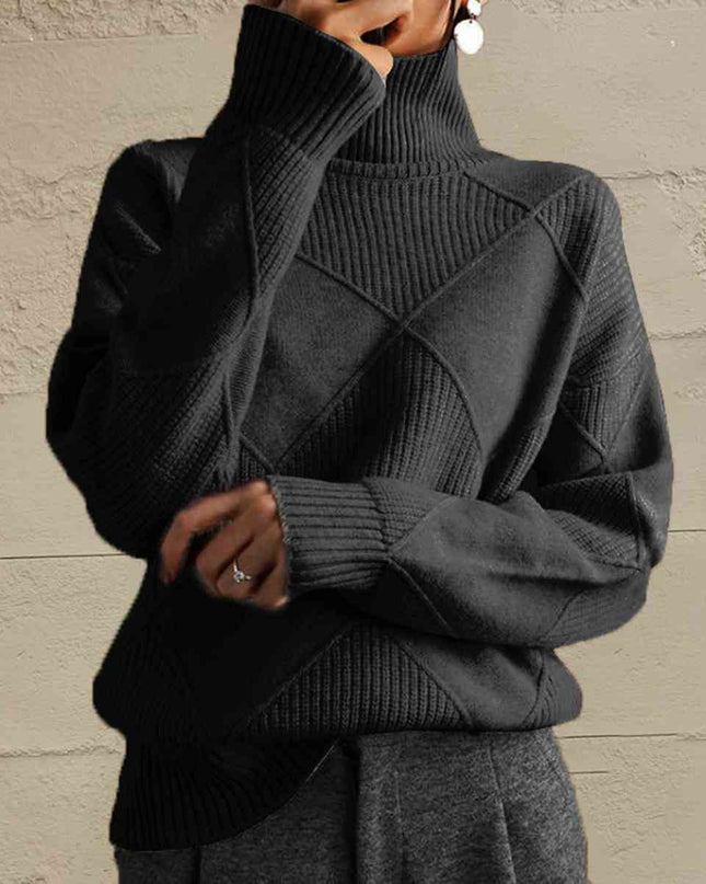 Geometric Turtleneck Long Sleeve Sweater
