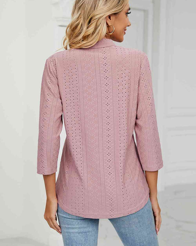 Eyelet Three-Quarter Sleeve Blouse