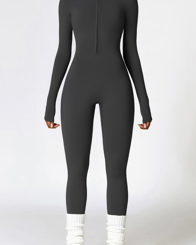 Zip Up Long Sleeve Slim Active Jumpsuit