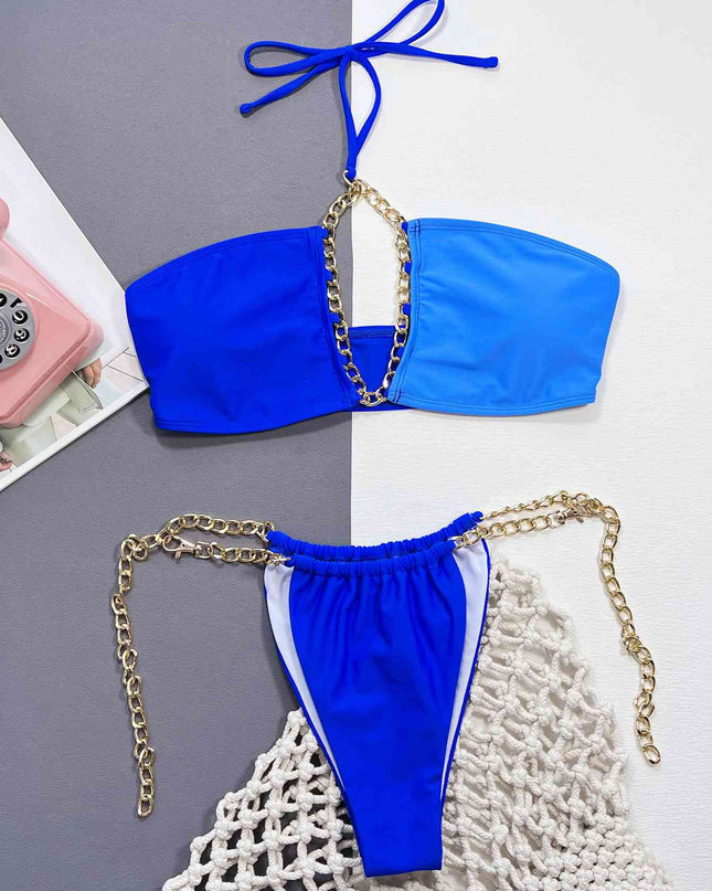 Chain Detail Halter Neck Bikini Set