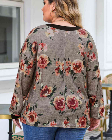 Plus Size Floral V-Neck Blouse