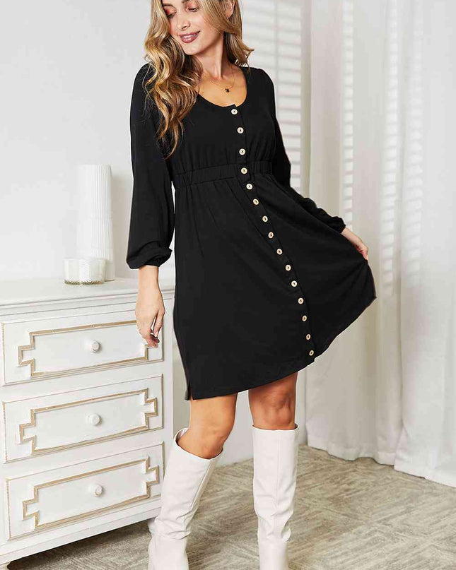 Double Take Scoop Neck Empire Waist Long Sleeve Magic Dress