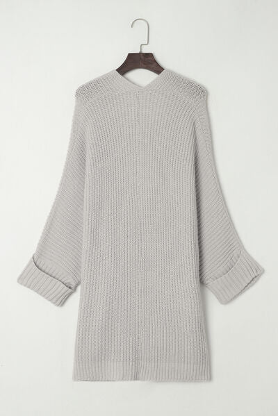 Waffle-Knit Long Sleeve Cardigan with Pocket