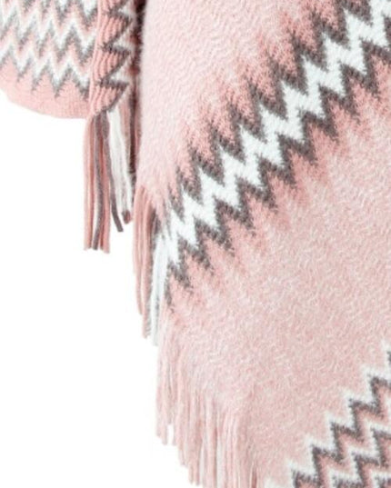 Fringe Hem Striped Cape Sleeve Poncho