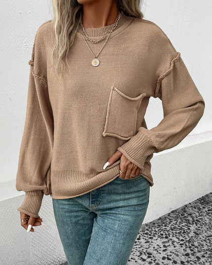 Exposed Seam Round Neck Sweater