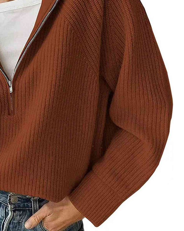 HaIf Zip Long Sleeve Knit Top