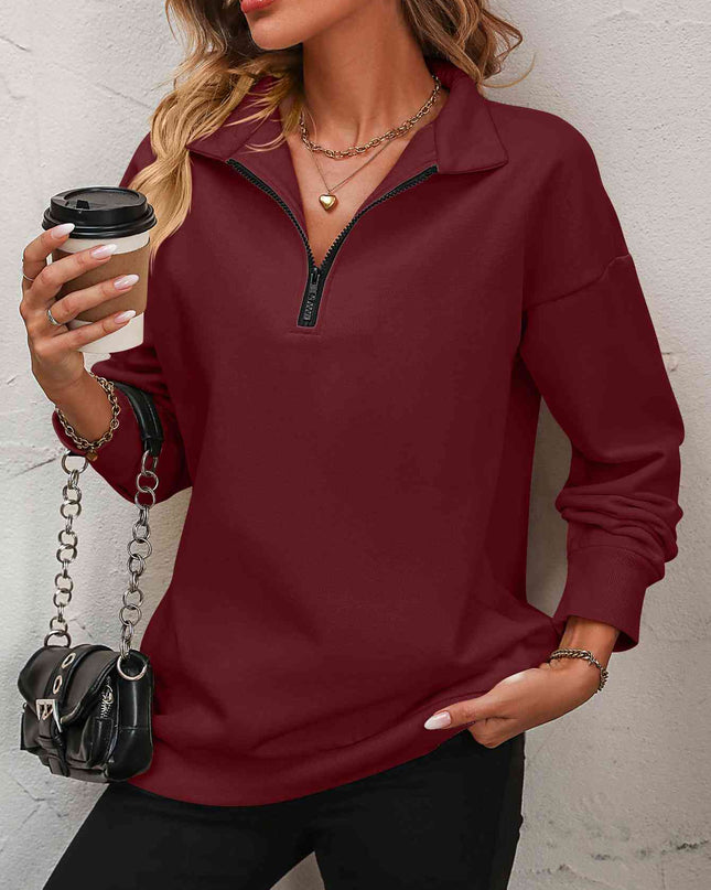 Zip-Up Dropped Shoulder Sweatshirt