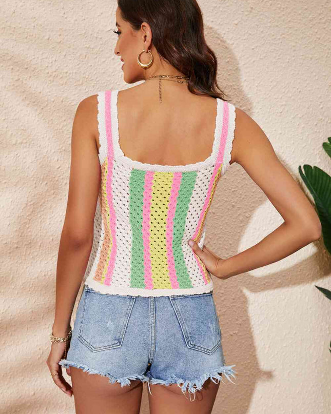 Striped Scalloped Trim Knit Tank