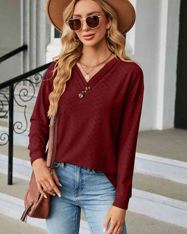 V-Neck Long Sleeve Blouse