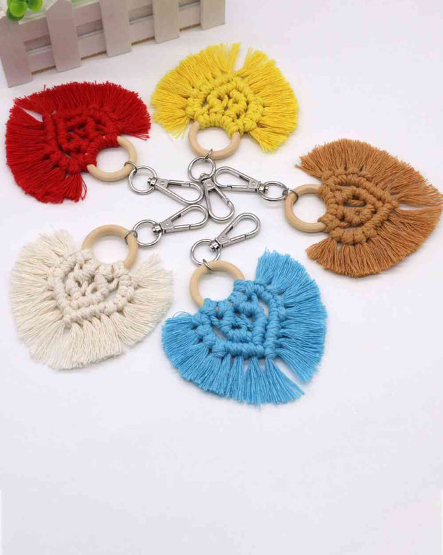 Assorted 4-Pack Heart-Shaped Macrame Fringe Keychain