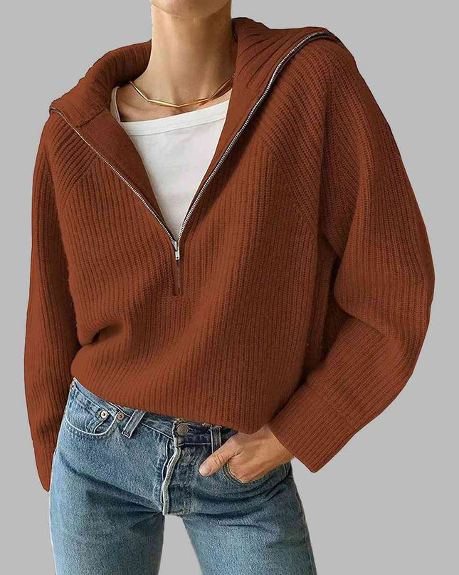HaIf Zip Long Sleeve Knit Top