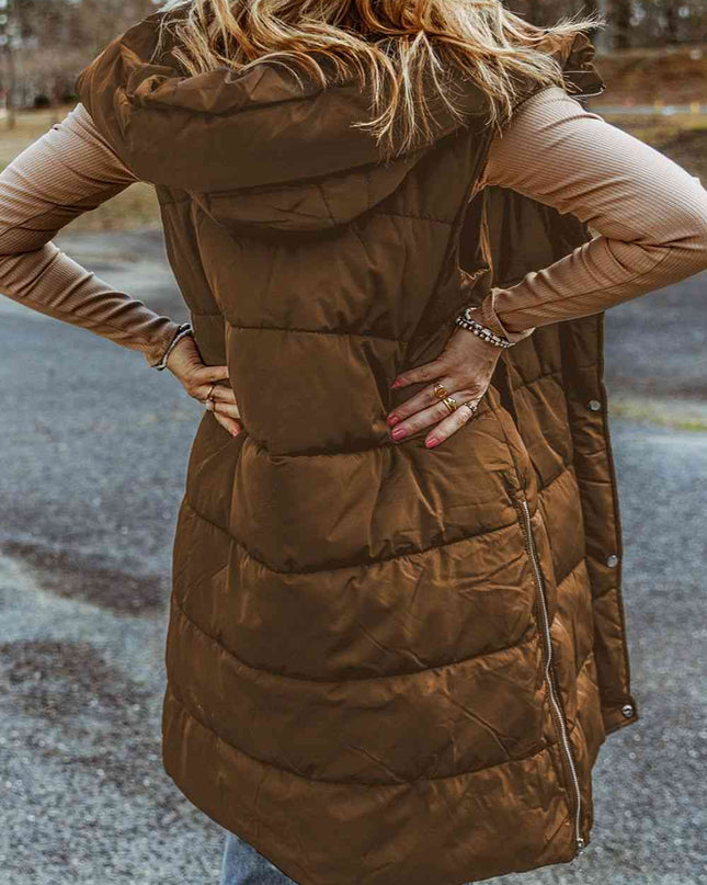 Longline Hooded Sleeveless Puffer Vest