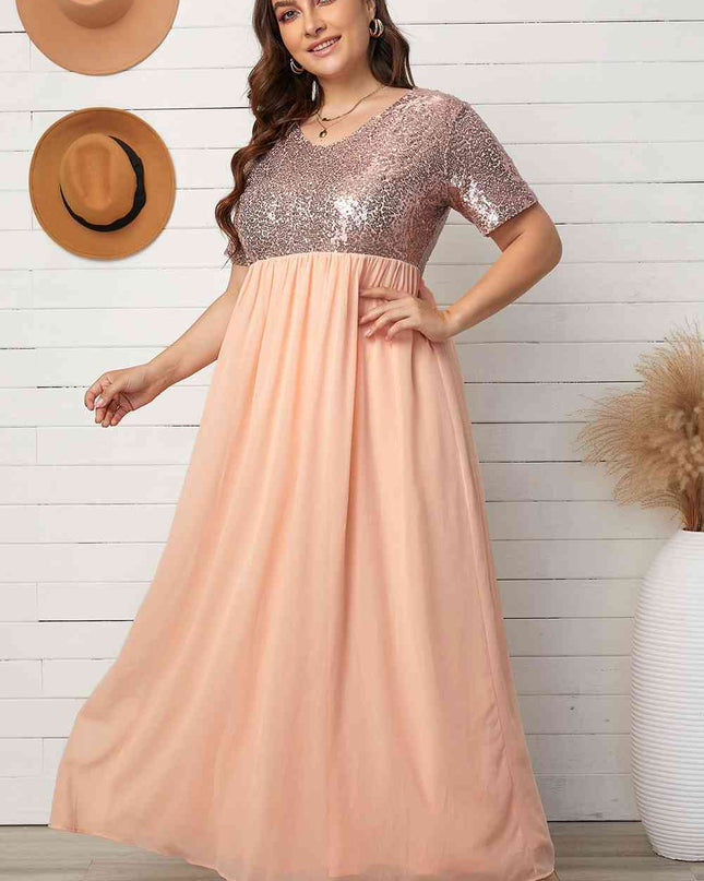 Plus Size Sequined Spliced Maxi Dress