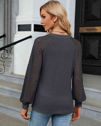 Notched Neck Raglan Sleeve Blouse