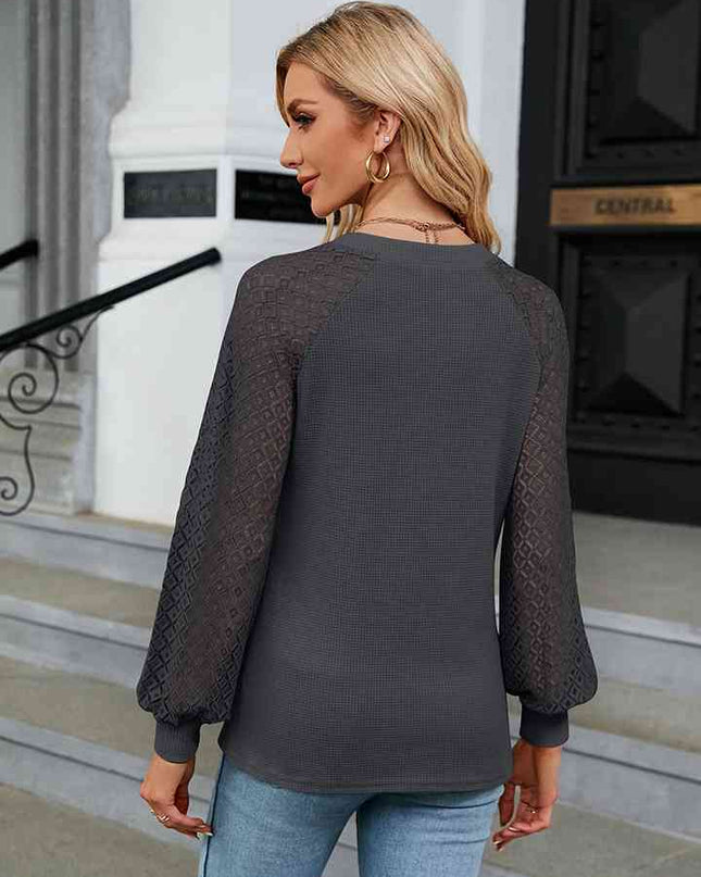Notched Neck Raglan Sleeve Blouse