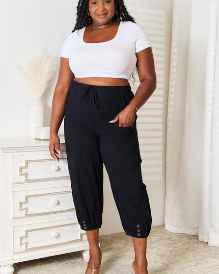 Double Take Decorative Button Cropped Pants