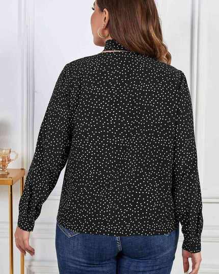 Melo Apparel Plus Size Printed Tie Neck Long Sleeve Blouse