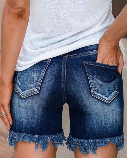 Distressed Frayed Hem Denim Shorts