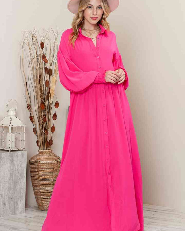 Collared Neck Button-Up Maxi Dress