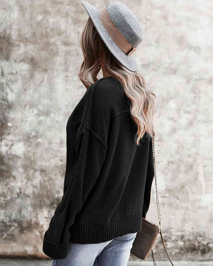 Buttoned Exposed Seam Knit Top