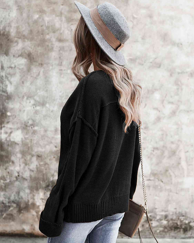 Buttoned Exposed Seam Knit Top