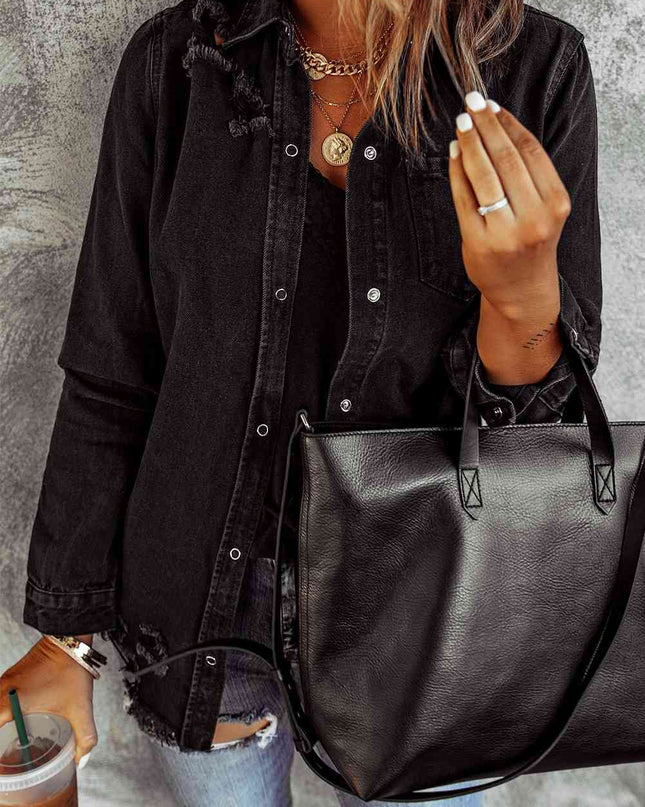 Distressed Snap Down Denim Jacket