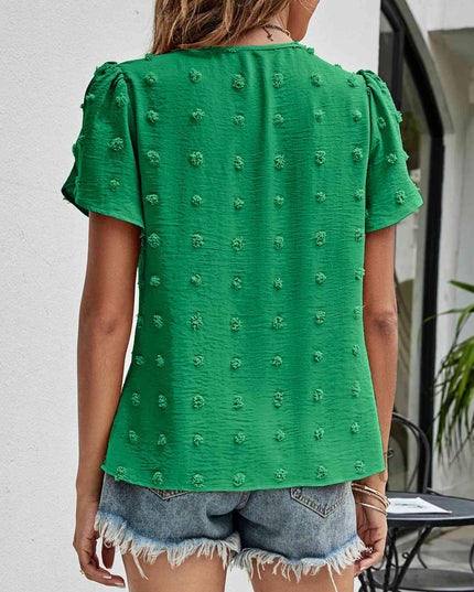 Swiss Dot Round Neck Petal Sleeve Top