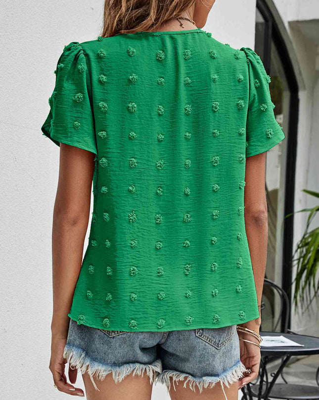 Swiss Dot Round Neck Petal Sleeve Top