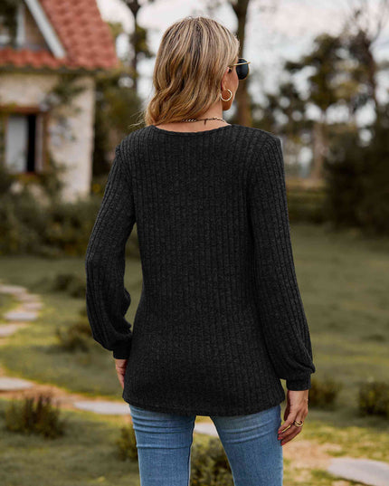 Round Neck Button-Down Long Sleeve Tee