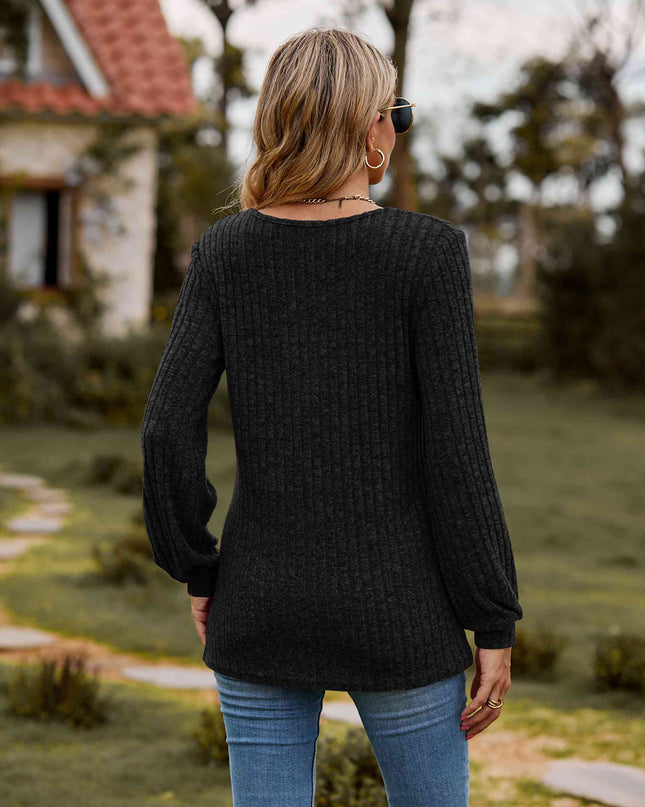 Round Neck Button-Down Long Sleeve Tee