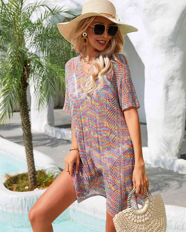 Multicolored Openwork Tassel Slit Cover-Up
