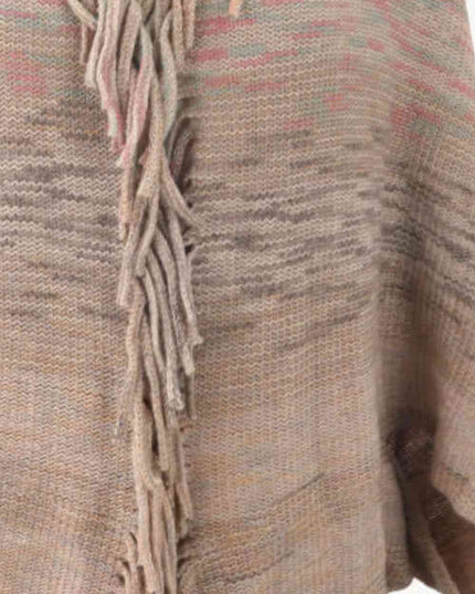 Multicolored Fringe Trim Poncho
